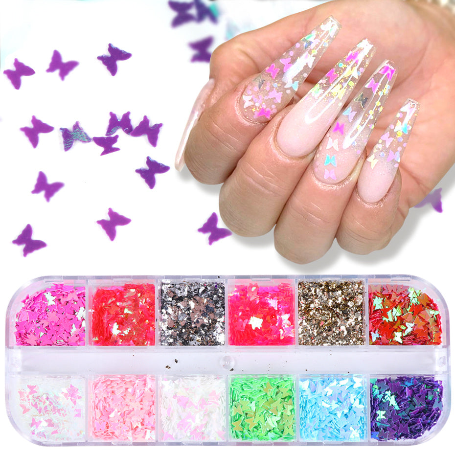 Symphony Butterfly Sequin Nail Decorations – Iridescent Glitter Flakes for DIY Acrylic & Gel Nails - HZ Mobile