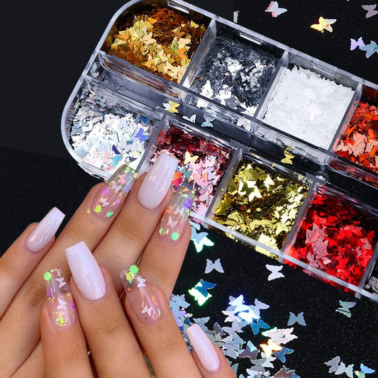 Symphony Butterfly Sequin Nail Decorations – Iridescent Glitter Flakes for DIY Acrylic & Gel Nails - HZ Mobile