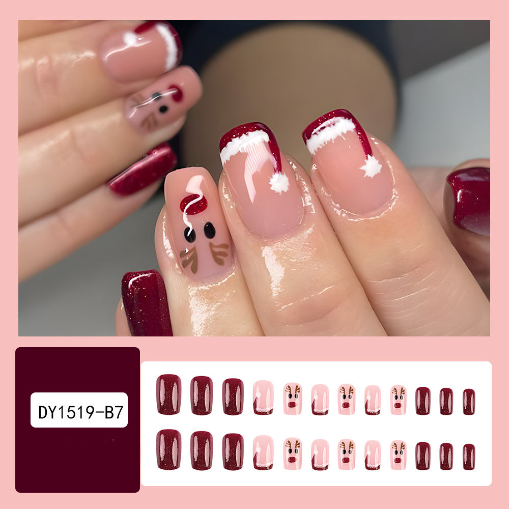 24 Pcs Christmas False Nails – Hat & Snowflake Striped Press-On Tips with Holiday Nail Art Stickers - HZ Mobile