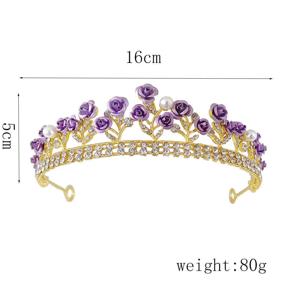 Purple Rose Crystal Crown – Elegant Tiara Headpiece for Weddings, Proms & Princess Parties - HZ Mobile