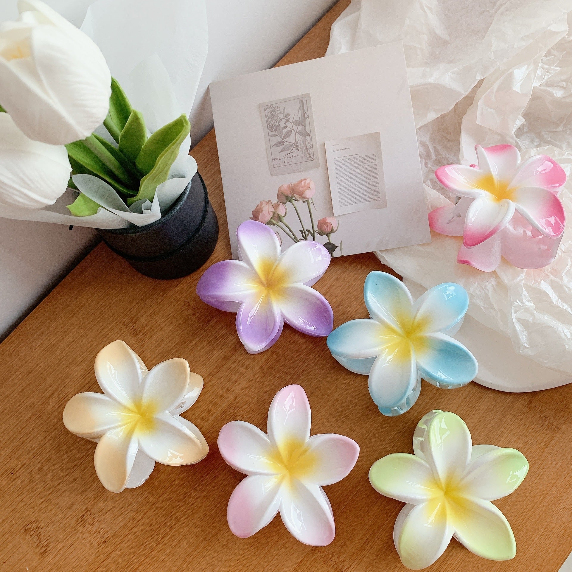 Muweordy Plumeria Hair Clips – Trendy Korean Flower Hair Claw Clip for Women | Stylish Hair Catch & Accessories - HZ Mobile