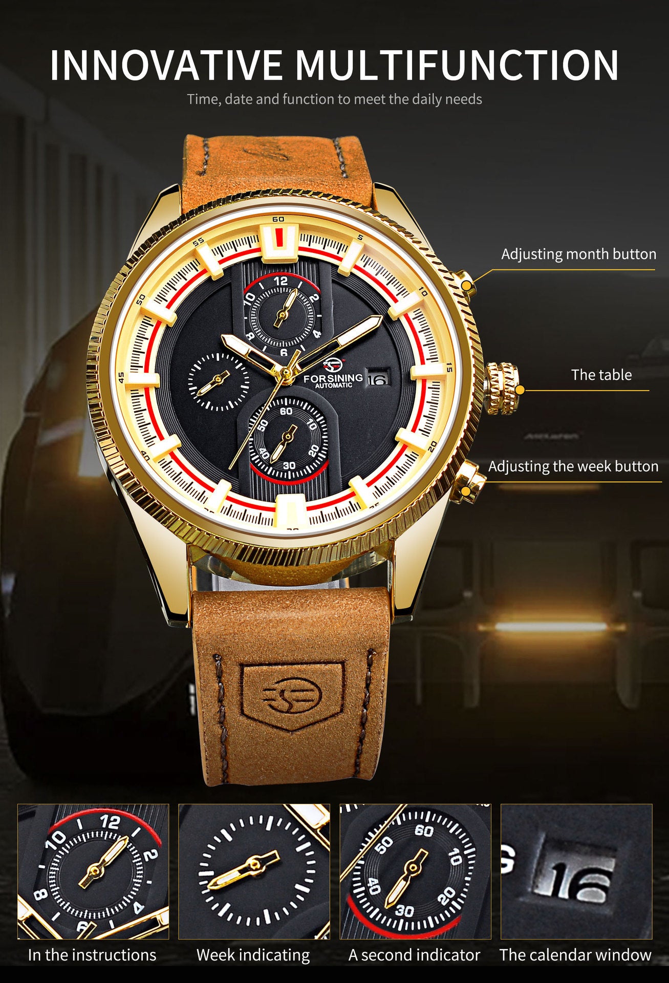 30M Waterproof Men’s Week Calendar Automatic Mechanical Watch – HZ Mobile - HZ Mobile