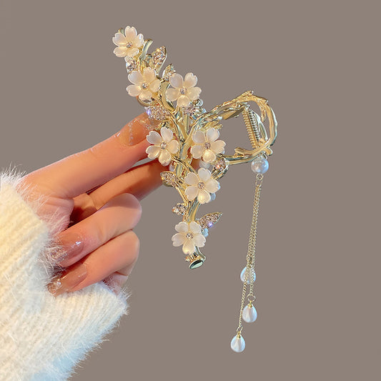 Large Metal Pearl Tassel Hair Clip – Orchid Bell Design Elegant Hair Accessory for Women - HZ Mobile