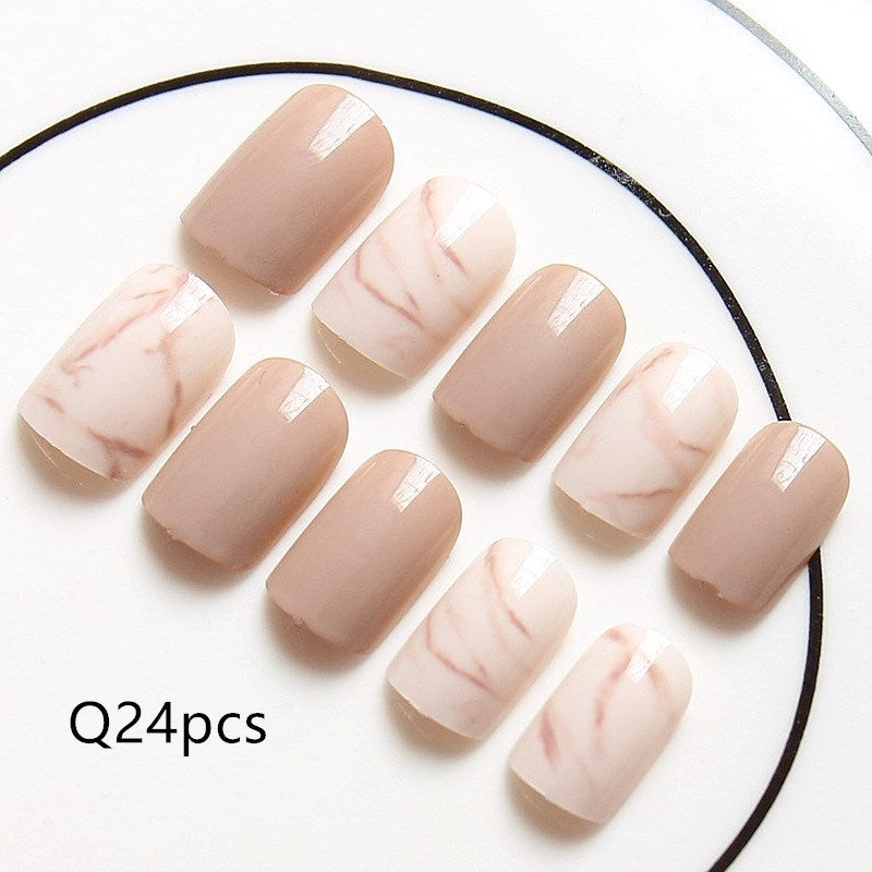 Light Khaki Smudge False Nails – Matte Press-On Acrylic Tips for DIY & Salon Manicure - HZ Mobile