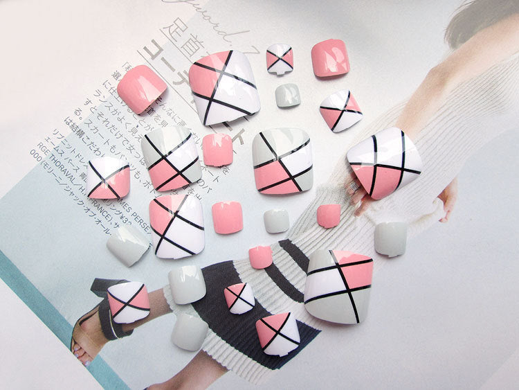 24 Pcs Professional Artificial Acrylic Toe Nails – Full Cover Press-On Toe Nail Patches - HZ Mobile
