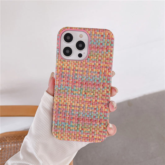 Woven Pattern iPhone Case – Autumn & Winter Solid Color Drop-Resistant Protective Cover - HZ Mobile