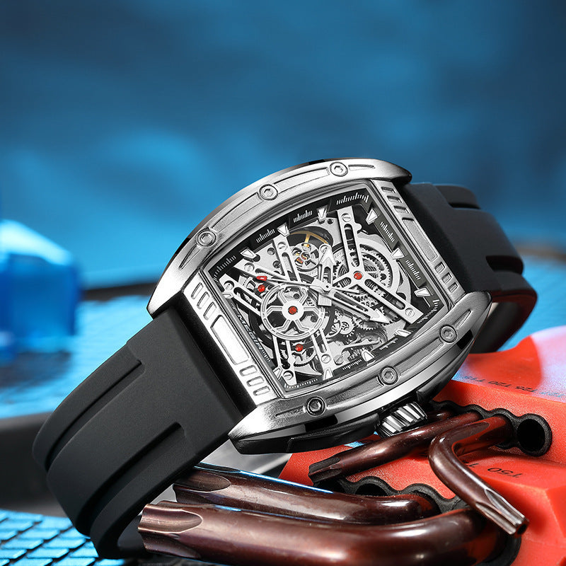 Men’s Wine Barrel Mechanical Watch with Silicone Strap – HZ Mobile - HZ Mobile