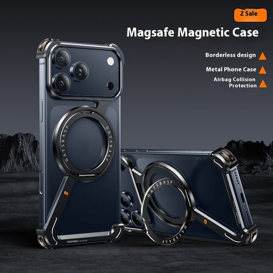 Suitable For IPhone17promax Metal Frame Phone Case With Magnetic Bracket - HZ Mobile
