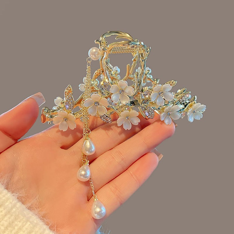 Large Metal Pearl Tassel Hair Clip – Orchid Bell Design Elegant Hair Accessory for Women - HZ Mobile