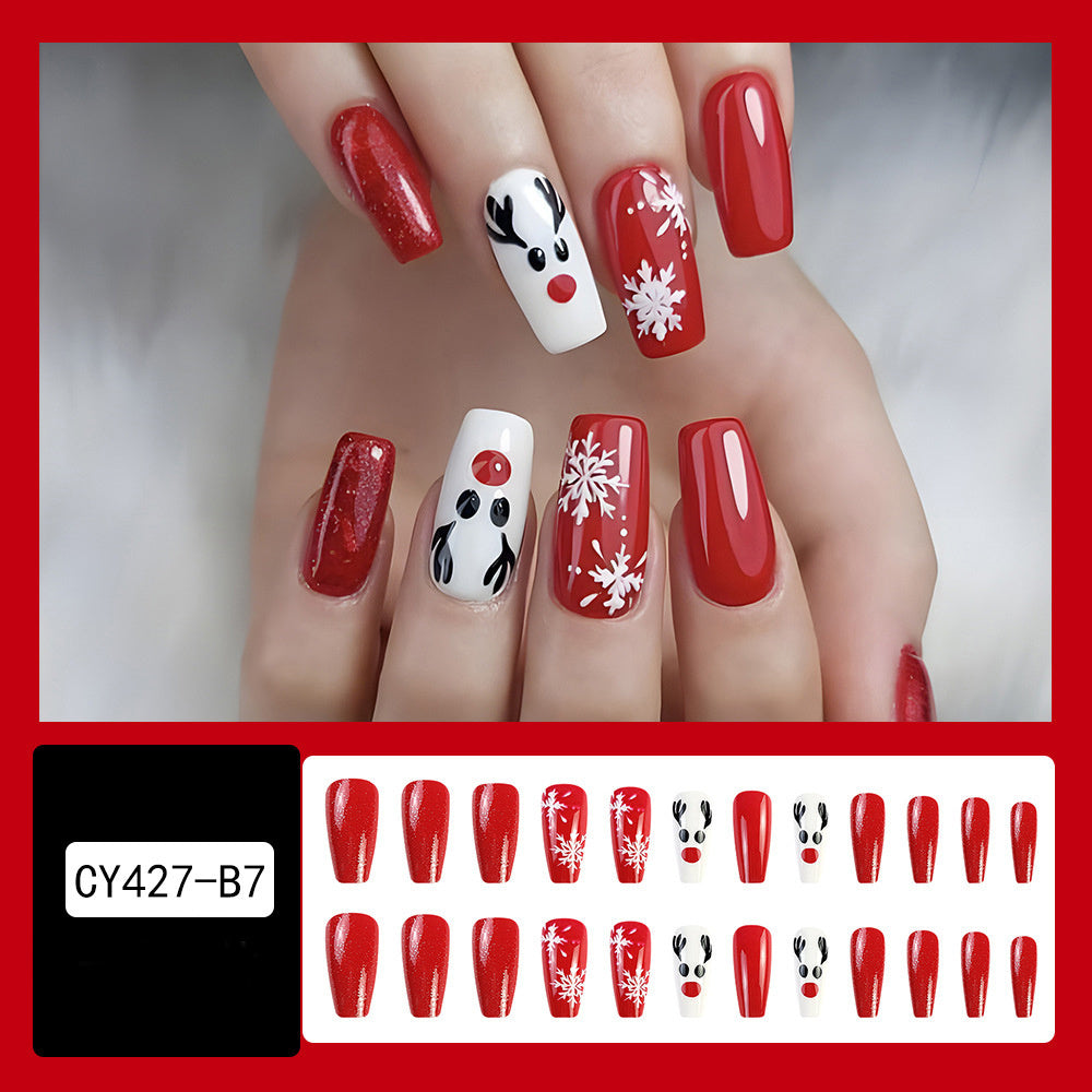 24 Pcs Christmas False Nails – Hat & Snowflake Striped Press-On Tips with Holiday Nail Art Stickers - HZ Mobile