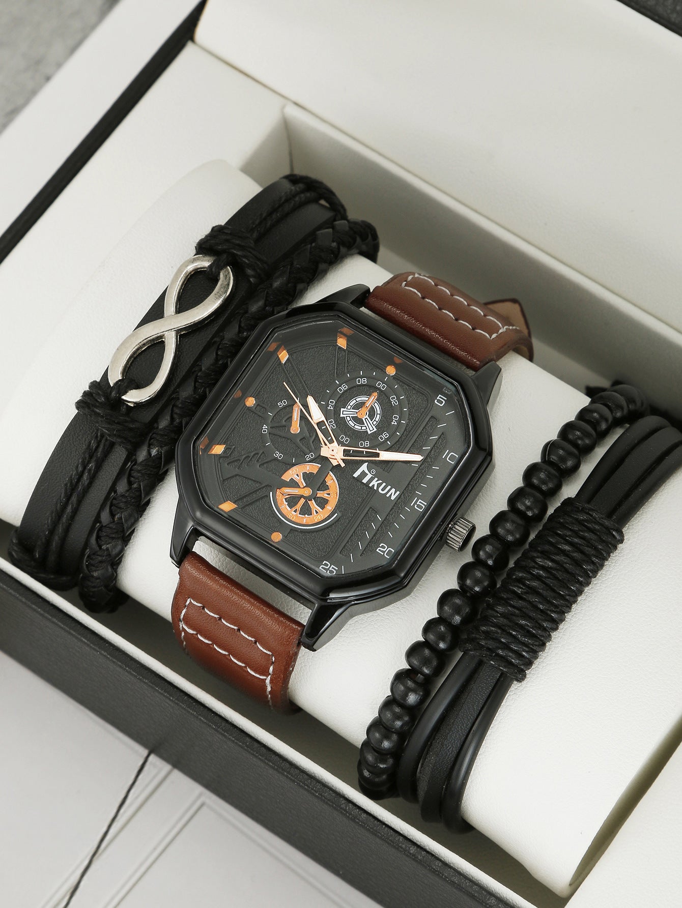 Double-Layer Square Shell Casual Men’s Watch Set – HZ Mobile - HZ Mobile
