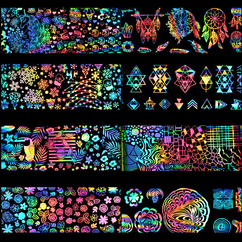 Laser Star Nail Stickers – Thermal Transfer Symphony Foil Decals for DIY & Salon Nail Art - HZ Mobile
