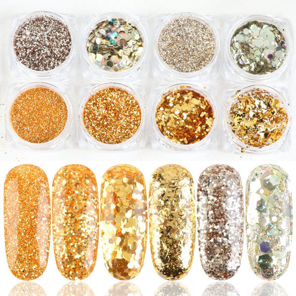8 Box Mix Glitter Nail Art Powder Flakes Set – Sparkling Nail Dust for Acrylic, Gel & DIY Design - HZ Mobile