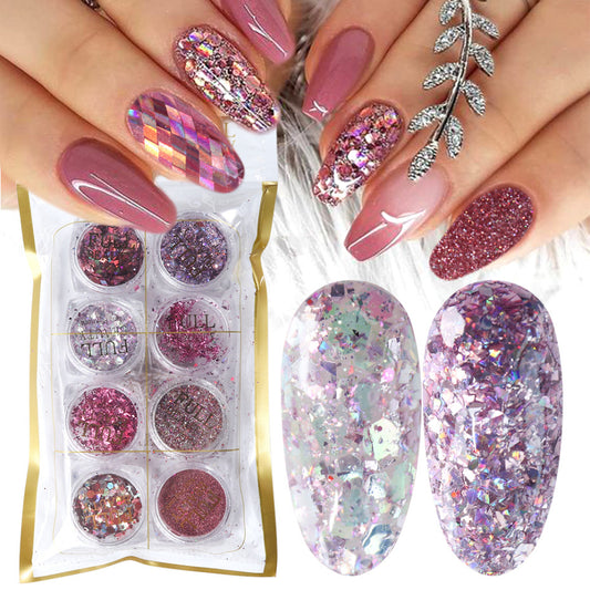8 Box Mix Glitter Nail Art Powder Flakes Set – Sparkling Nail Dust for Acrylic, Gel & DIY Design - HZ Mobile