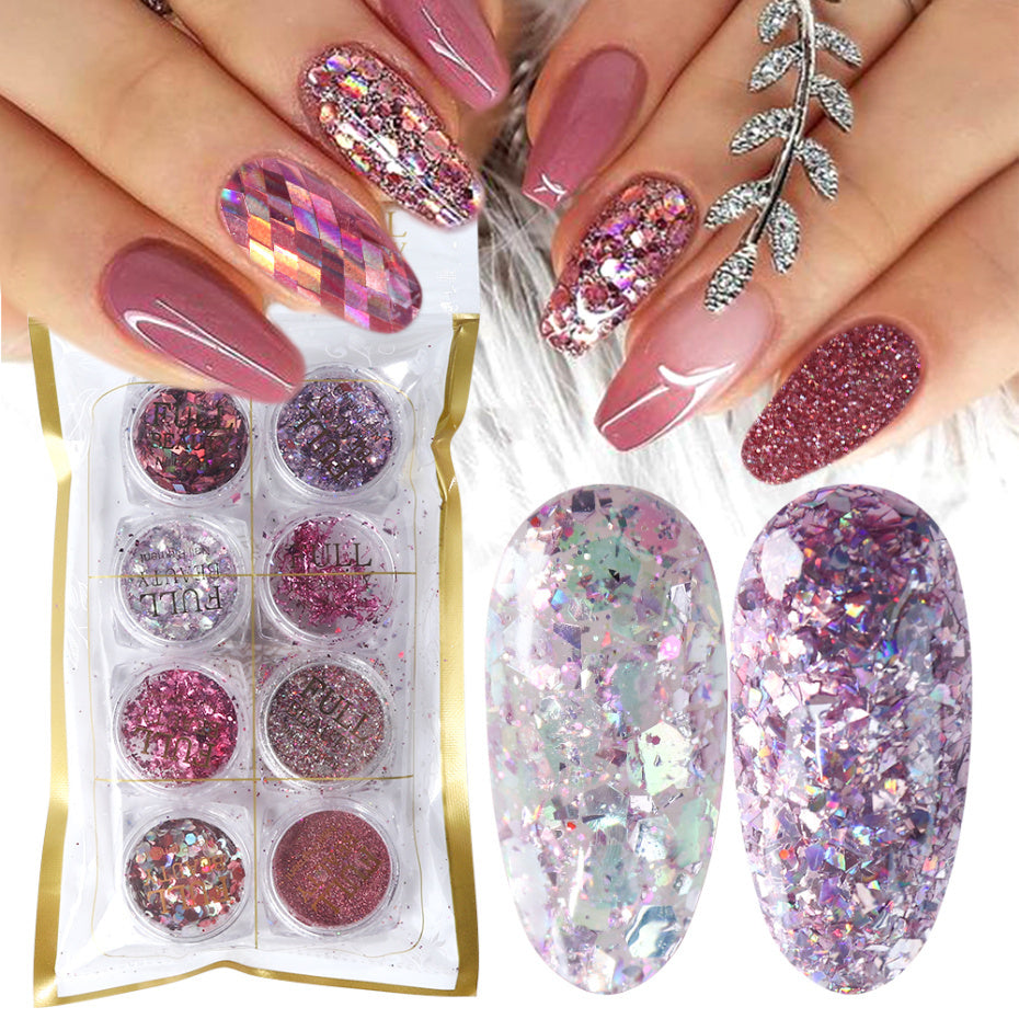 8 Box Mix Glitter Nail Art Powder Flakes Set – Sparkling Nail Dust for Acrylic, Gel & DIY Design - HZ Mobile