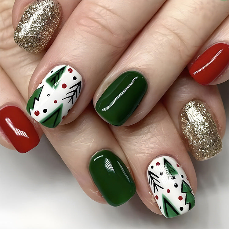 24 Pcs Christmas False Nails – Hat & Snowflake Striped Press-On Tips with Holiday Nail Art Stickers - HZ Mobile