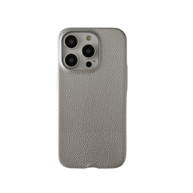 Simple Silver Leather iPhone 15 Pro Max Case – Elegant Bow Design Protective Cover - HZ Mobile