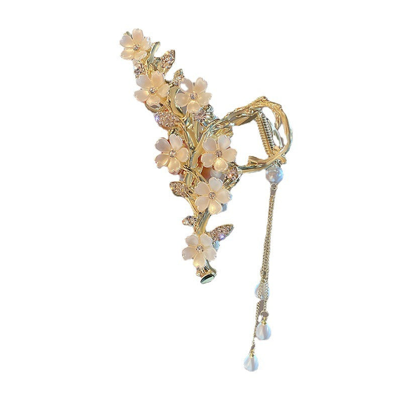 Large Metal Pearl Tassel Hair Clip – Orchid Bell Design Elegant Hair Accessory for Women - HZ Mobile