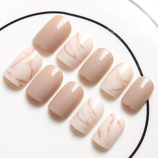 Light Khaki Smudge False Nails – Matte Press-On Acrylic Tips for DIY & Salon Manicure - HZ Mobile