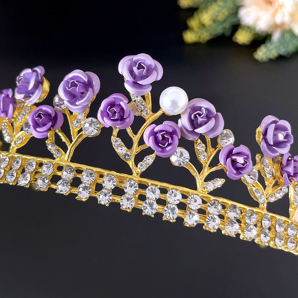 Purple Rose Crystal Crown – Elegant Tiara Headpiece for Weddings, Proms & Princess Parties - HZ Mobile