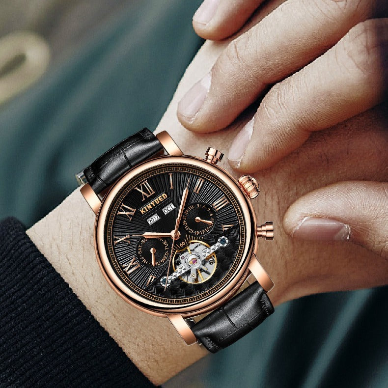 Automatic Mechanical Men’s Leather Hollow-Out Watch – HZ Mobile - HZ Mobile