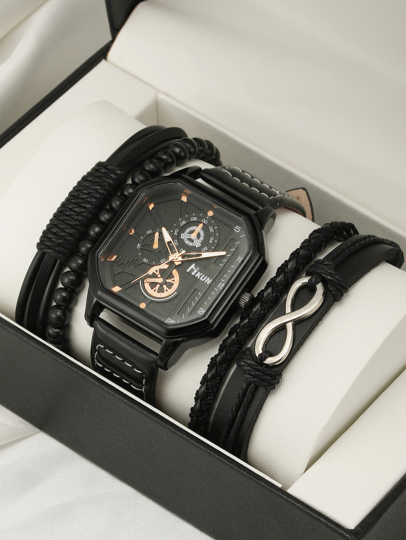 Double-Layer Square Shell Casual Men’s Watch Set – HZ Mobile - HZ Mobile