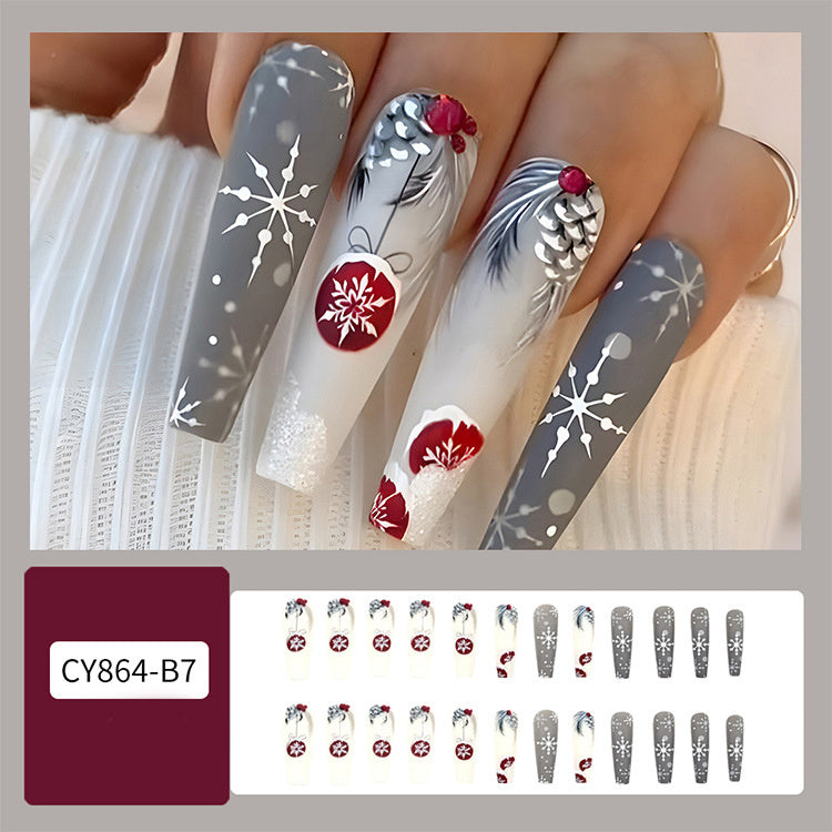 24 Pcs Christmas False Nails – Hat & Snowflake Striped Press-On Tips with Holiday Nail Art Stickers - HZ Mobile