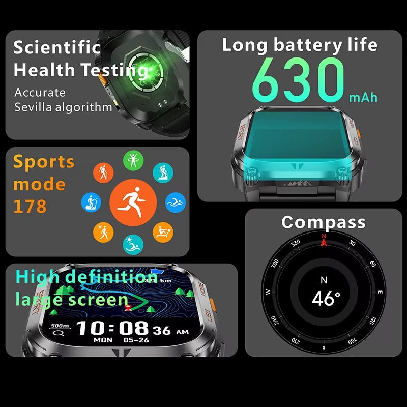 AWQX18 Smartwatch – Military Style Fitness Tracker with GPS, Compass & Bluetooth Call - HZ Mobile