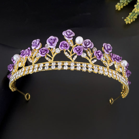 Purple Rose Crystal Crown – Elegant Tiara Headpiece for Weddings, Proms & Princess Parties - HZ Mobile