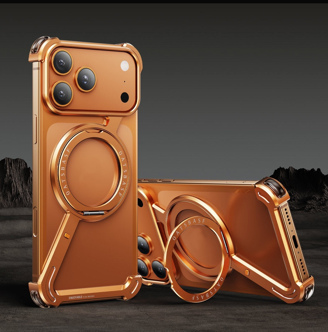 Suitable For IPhone17promax Metal Frame Phone Case With Magnetic Bracket - HZ Mobile