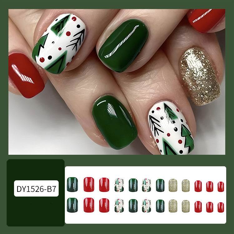 24 Pcs Christmas False Nails – Hat & Snowflake Striped Press-On Tips with Holiday Nail Art Stickers - HZ Mobile