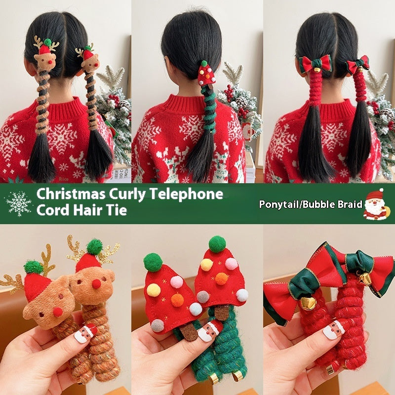 Christmas Hair Ties for Girls – Cute Elastic Telephone Wire Spiral Bands & Festive Kids Hair Accessories - HZ Mobile