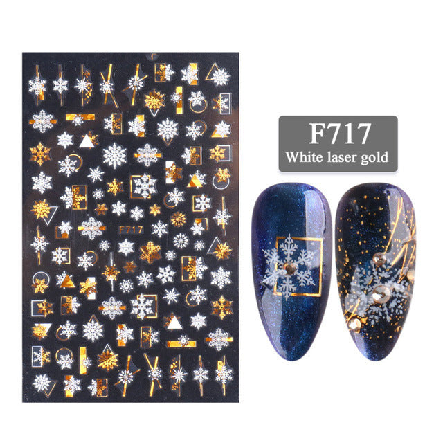 3D Christmas Snowflake Nail Stickers – Two-Color Golden Laser Thin Decals for DIY & Salon Manicure - HZ Mobile