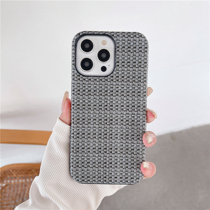 Woven Pattern iPhone Case – Autumn & Winter Solid Color Drop-Resistant Protective Cover - HZ Mobile