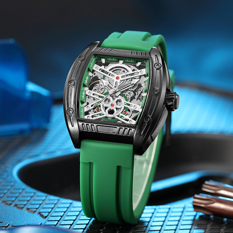 Men’s Wine Barrel Mechanical Watch with Silicone Strap – HZ Mobile - HZ Mobile