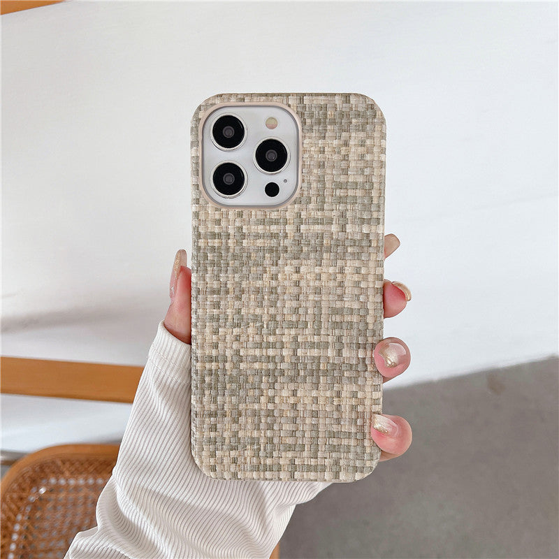 Woven Pattern iPhone Case – Autumn & Winter Solid Color Drop-Resistant Protective Cover - HZ Mobile