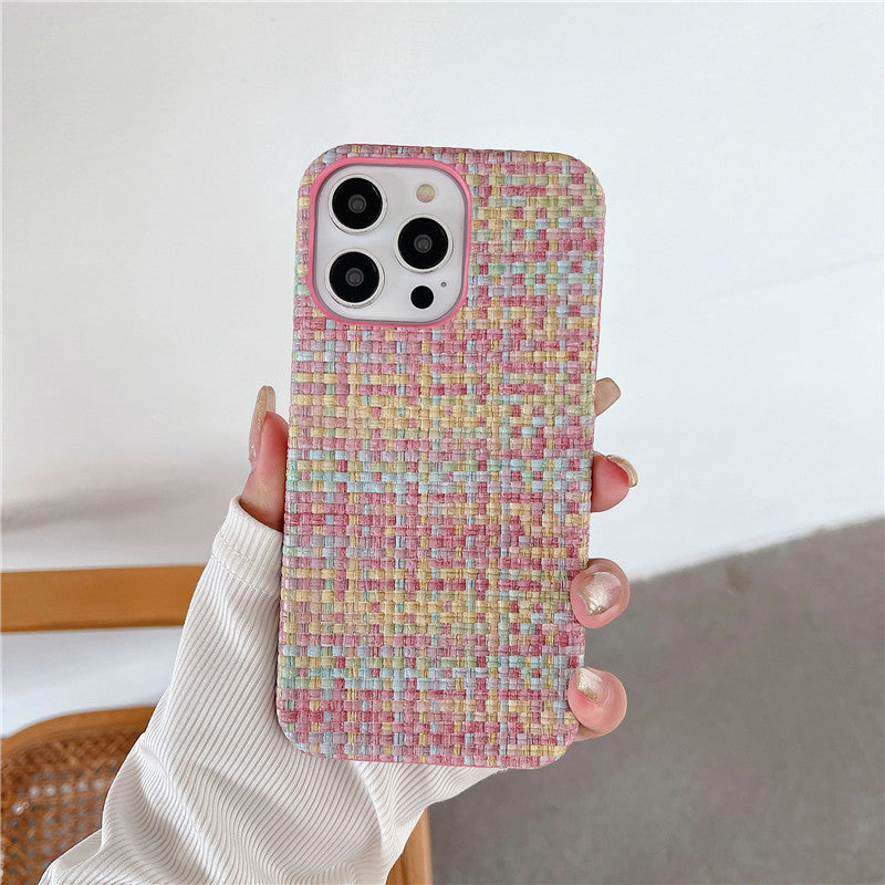 Woven Pattern iPhone Case – Autumn & Winter Solid Color Drop-Resistant Protective Cover - HZ Mobile