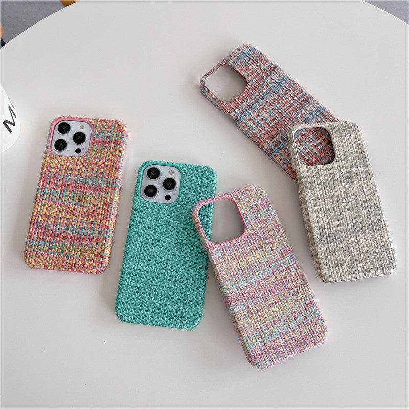 Woven Pattern iPhone Case – Autumn & Winter Solid Color Drop-Resistant Protective Cover - HZ Mobile